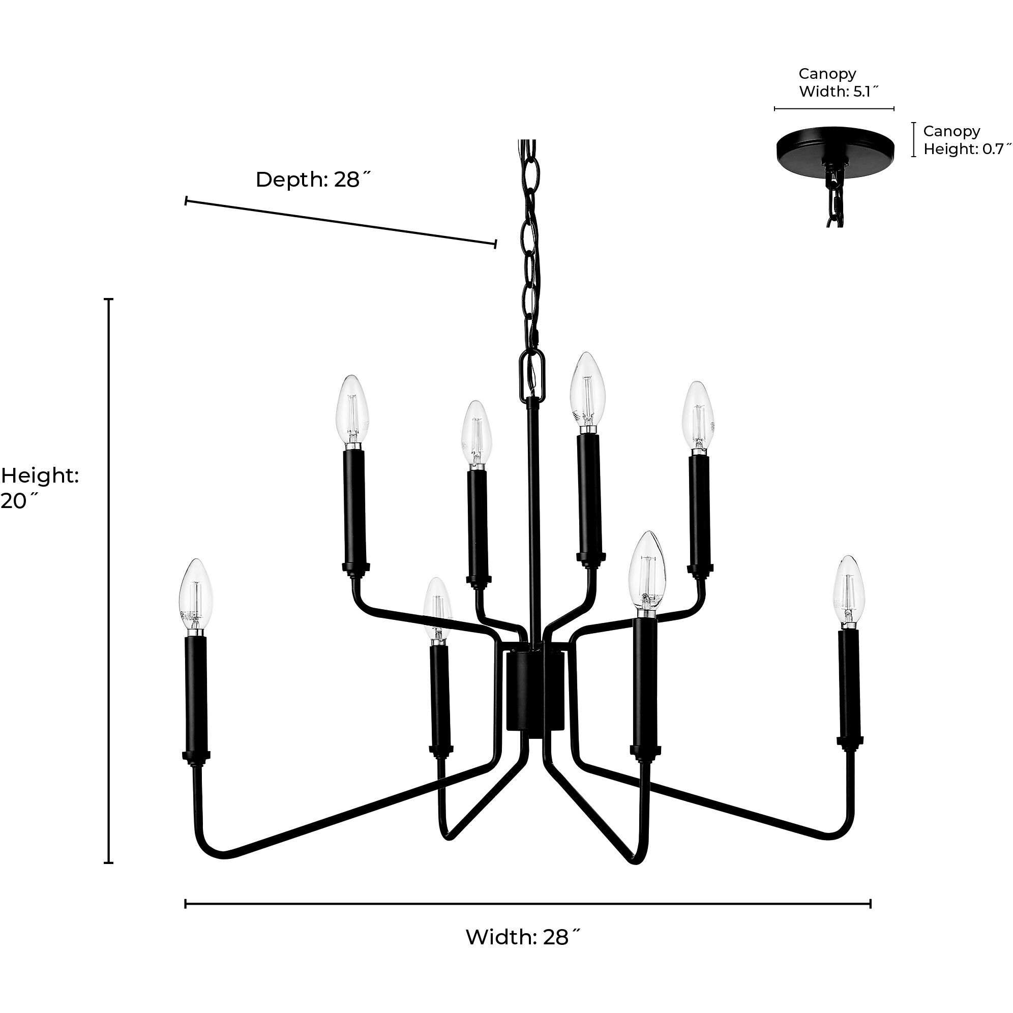 Raven 8 Light 28 inch Polished Nickel Chandelier Ceiling Light